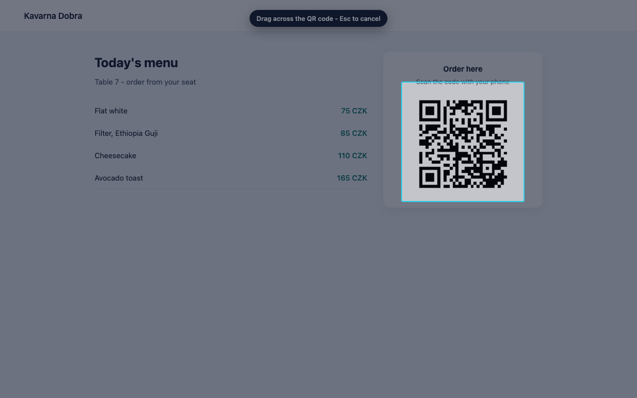 Dragging a selection rectangle across a QR code